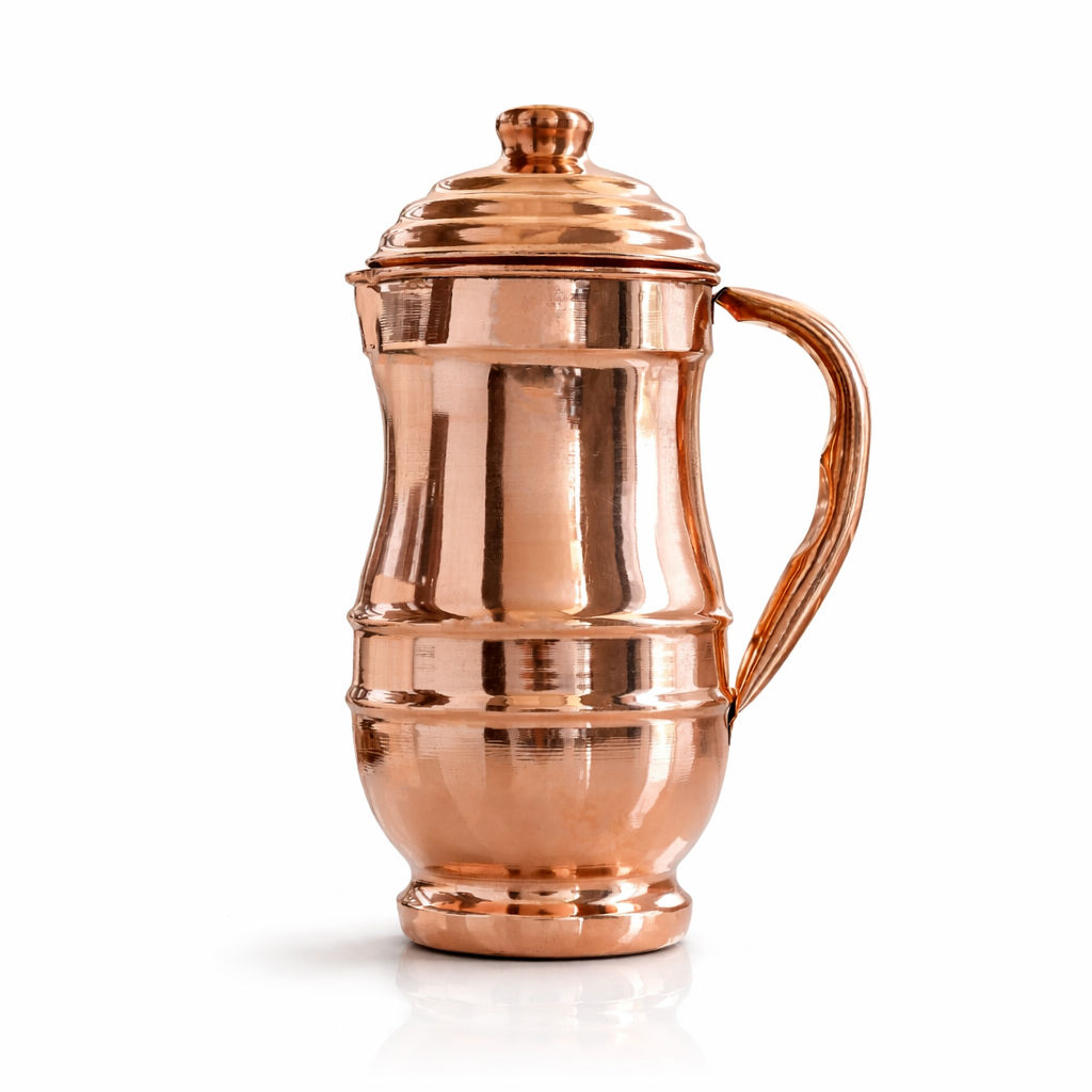 Pure copper plain maharaja style jug with lid, 1280 ML